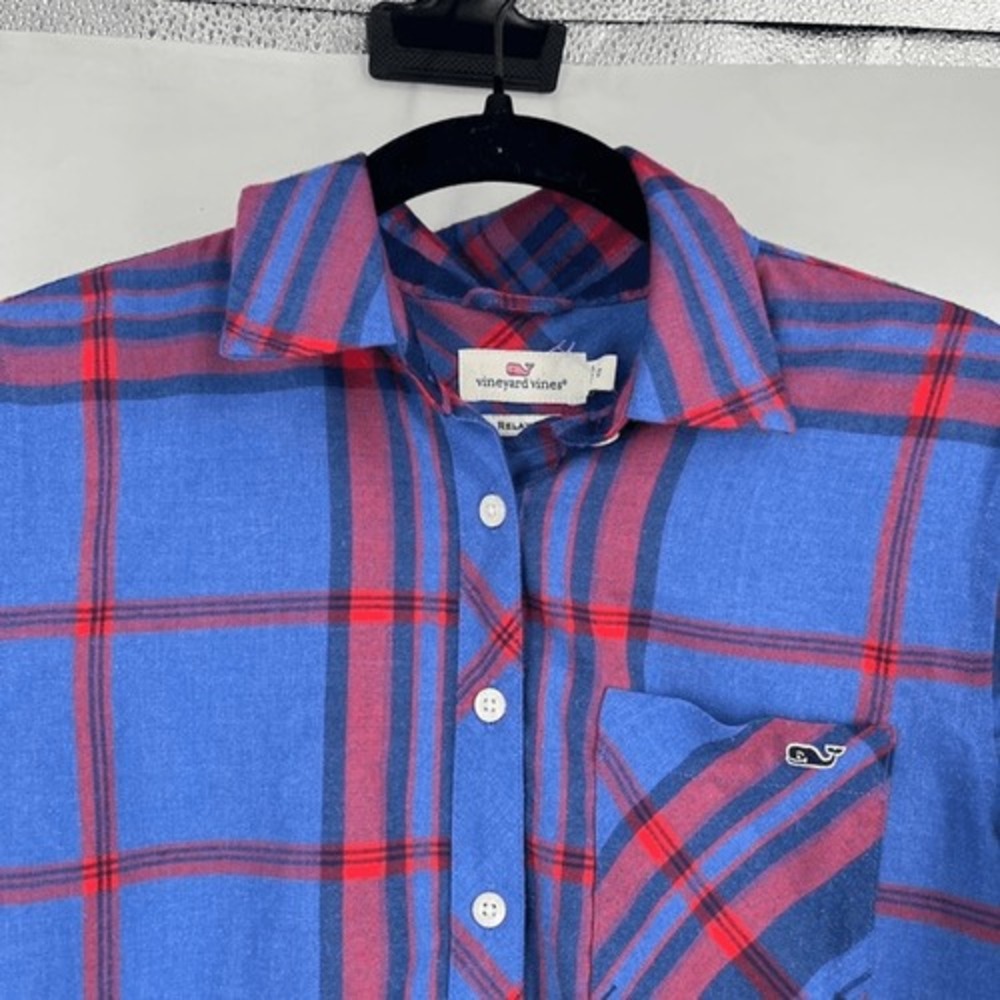 Vineyard Vines Button Down Women Size‎ 0 Blue Red Plaid Relaxed Preppy Coastal - Picture 7 of 12